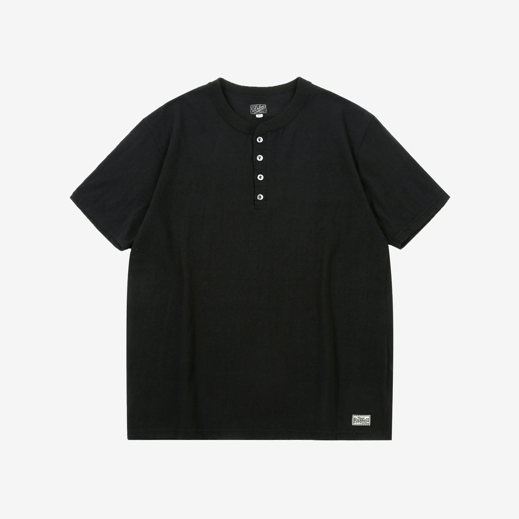Dalee’s & Co. Spinner 1920s 4-button henley loopwheel T-shirt made in Wakayama Japan black
