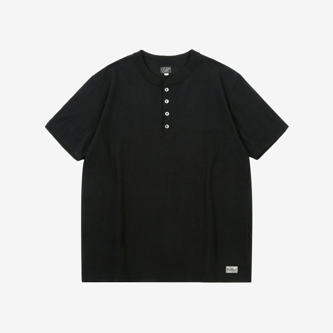 Dalee’s & Co. Spinner 1920s 4-button henley loopwheel T-shirt made in Wakayama Japan black
