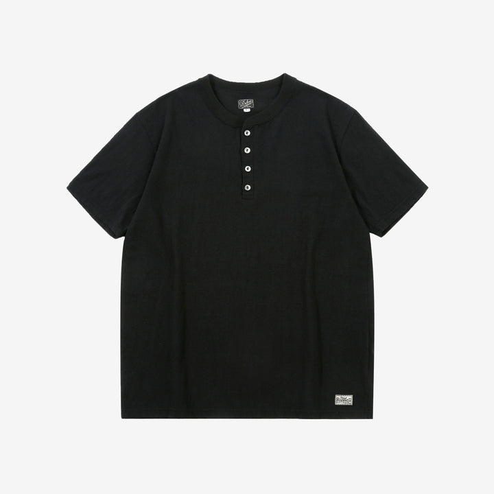Dalee’s & Co. Spinner 1920s 4-button henley loopwheel T-shirt made in Wakayama Japan black