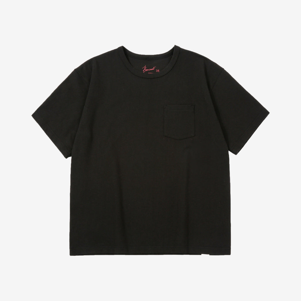 Boncoura High Density Heavyweight Pocket T-Shirt Made in Japan Black Front