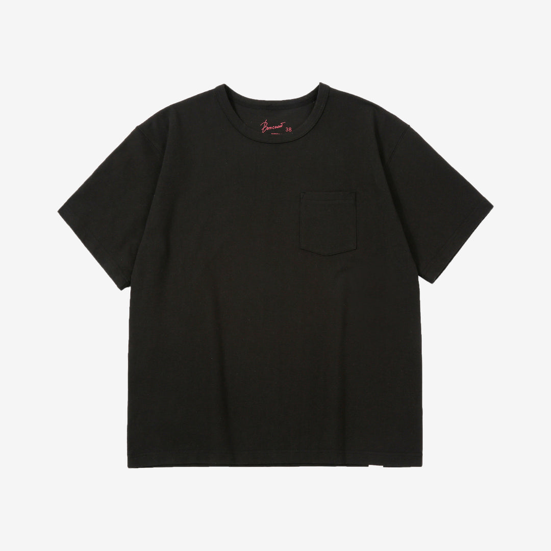 Boncoura High Density Heavyweight Pocket T-Shirt Made in Japan Black Front