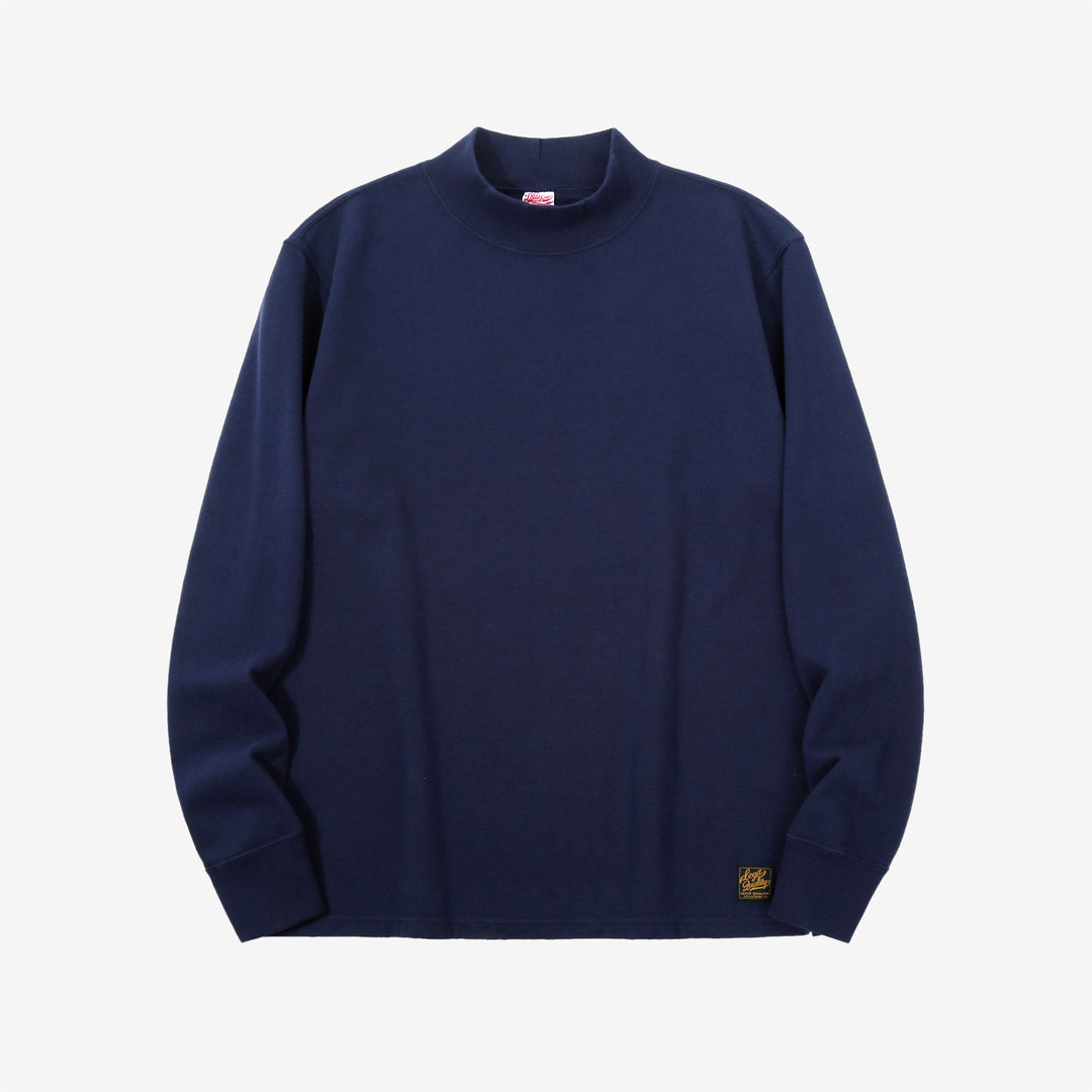 Deluxeware M300 “Azuma-Knit” Lightweight Mock Neck Sweatshirt Made in Japan Blue Black Front View