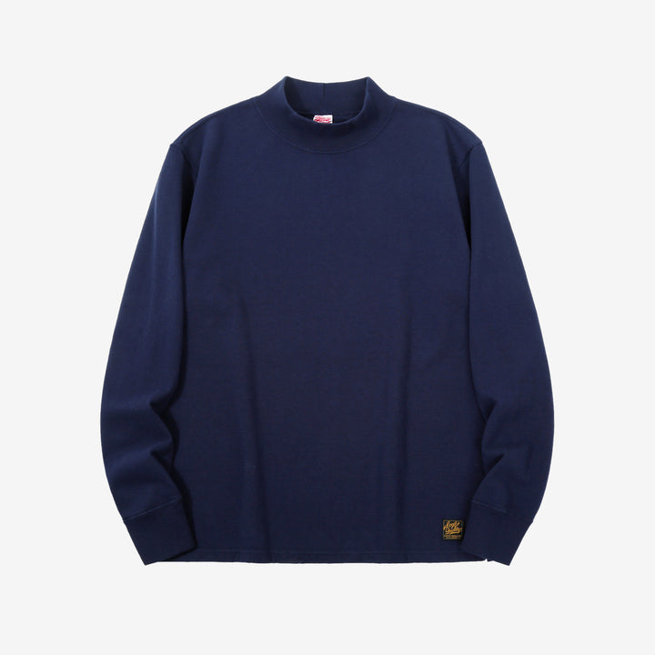 Deluxeware M300 “Azuma-Knit” Lightweight Mock Neck Sweatshirt Made in Japan Blue Black Front View