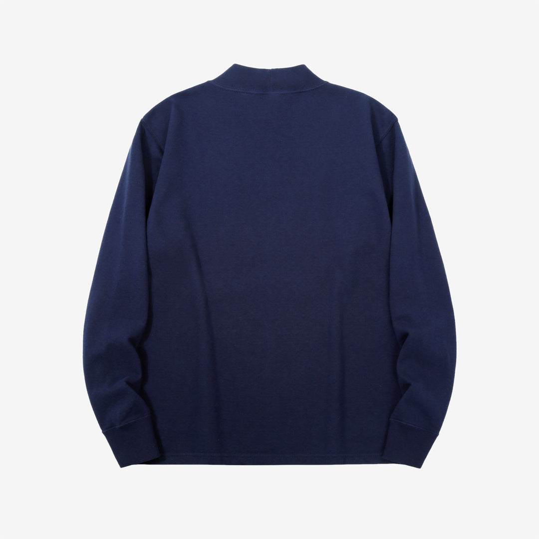 Deluxeware M300 “Azuma-Knit” Lightweight Mock Neck Sweatshirt Made in Japan Blue Black Back View