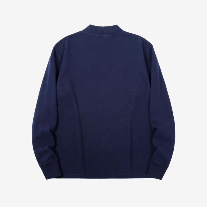 Deluxeware M300 “Azuma-Knit” Lightweight Mock Neck Sweatshirt Made in Japan Blue Black Back View