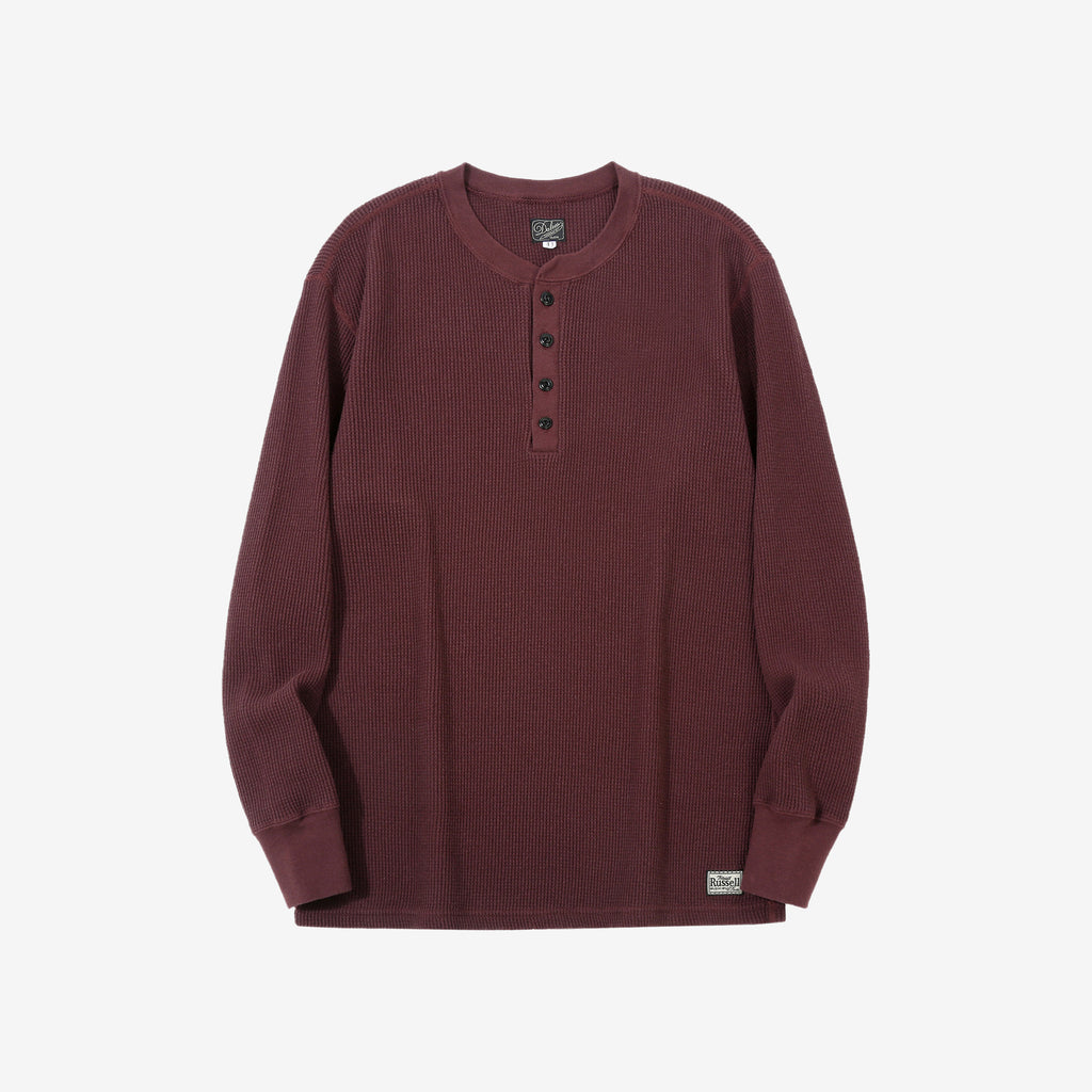 Dalee’s & Co. 2230HT double waffle henley long sleeve shirt made in Japan bordueax