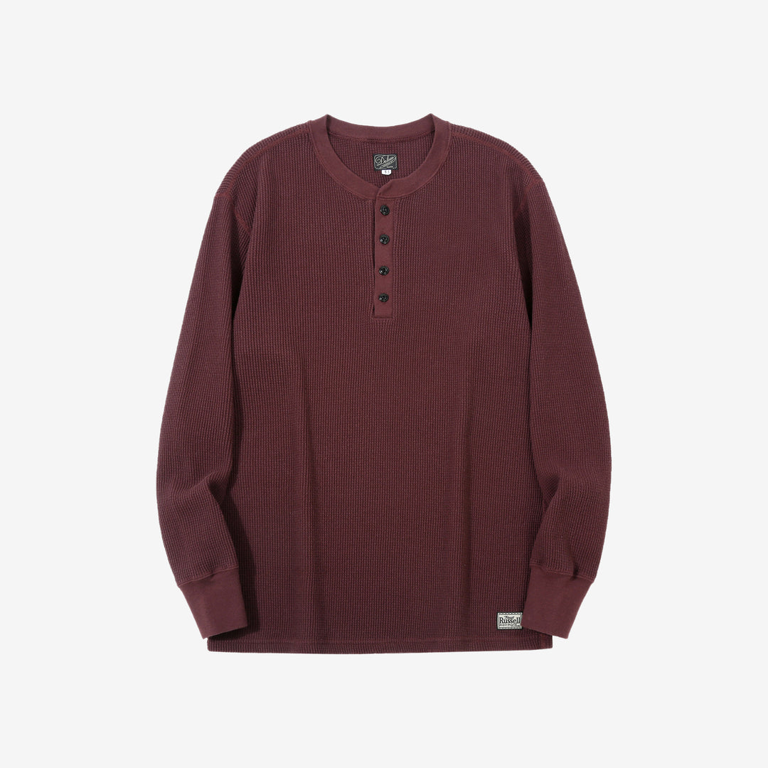 Dalee’s & Co. 2230HT double waffle henley long sleeve shirt made in Japan bordueax
