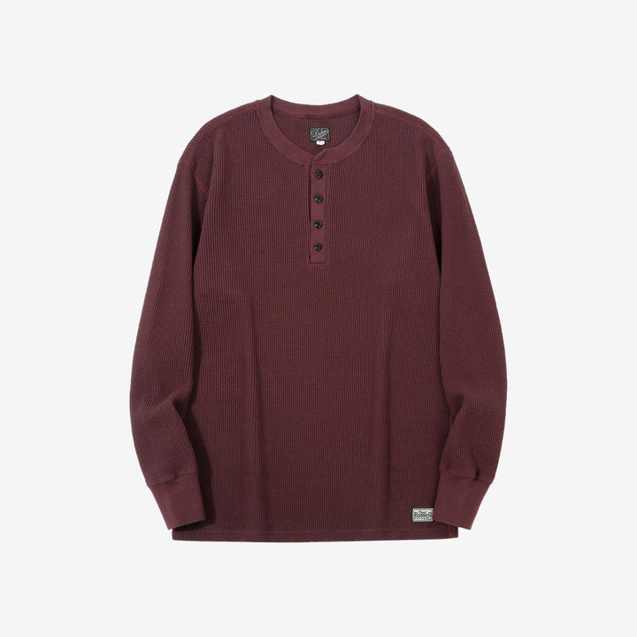 Dalee’s & Co. 2230HT double waffle henley long sleeve shirt made in Japan bordueax