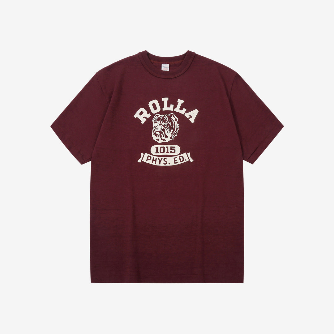 Warehouse Lot 4601 ROLLA shadow border slub yarn crew neck T-shirt knit made in Japan burgundy front view