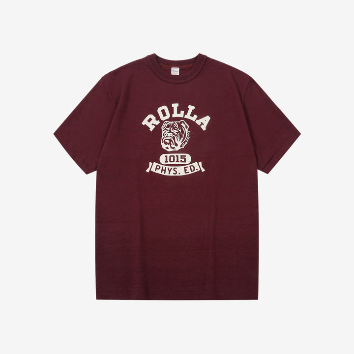 Warehouse Lot 4601 ROLLA shadow border slub yarn crew neck T-shirt knit made in Japan burgundy front view