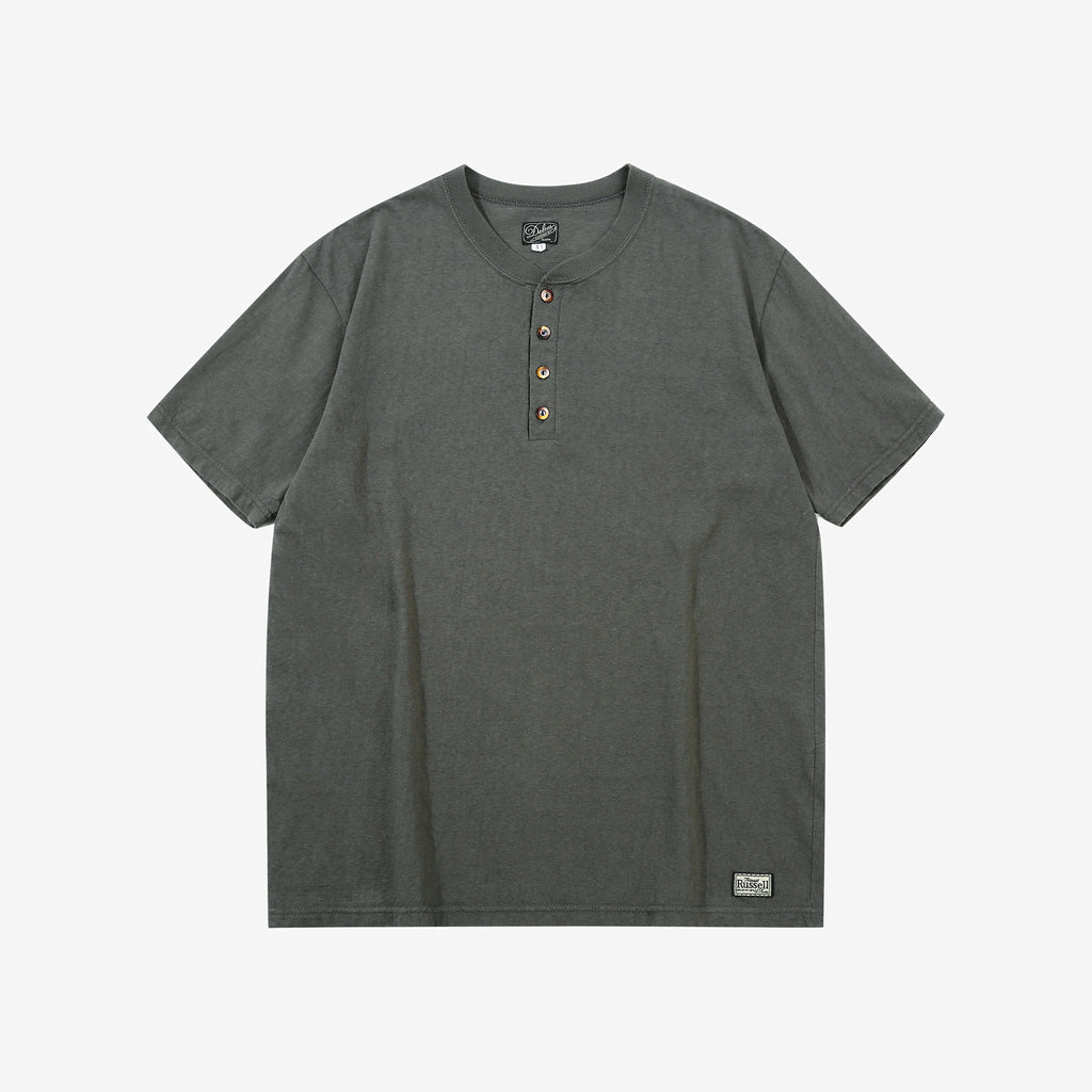 Dalee’s & Co. Spinner 1920s 4-button henley loopwheel T-shirt made in Wakayama Japan　Corl Green