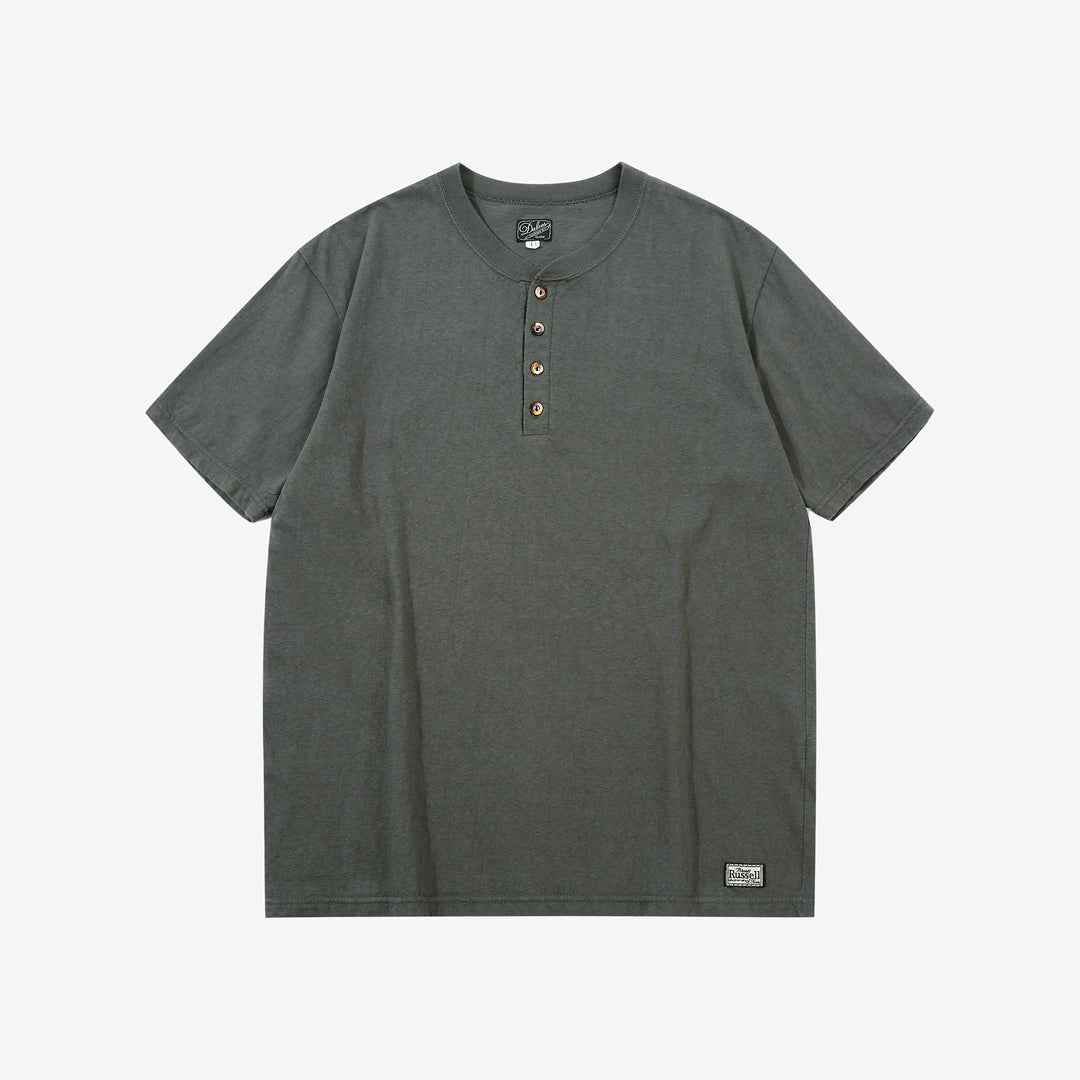 Dalee’s & Co. Spinner 1920s 4-button henley loopwheel T-shirt made in Wakayama Japan　Corl Green