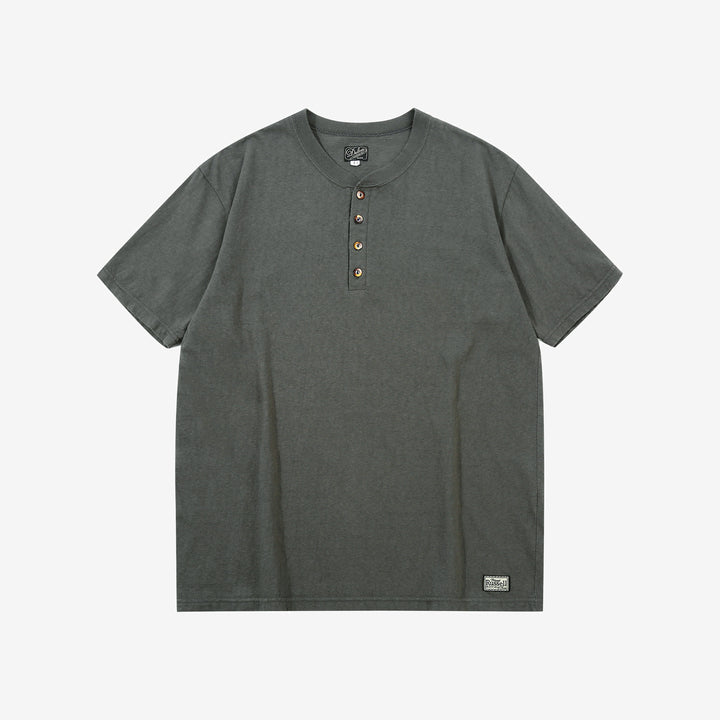 Dalee’s & Co. Spinner 1920s 4-button henley loopwheel T-shirt made in Wakayama Japan　Corl Green