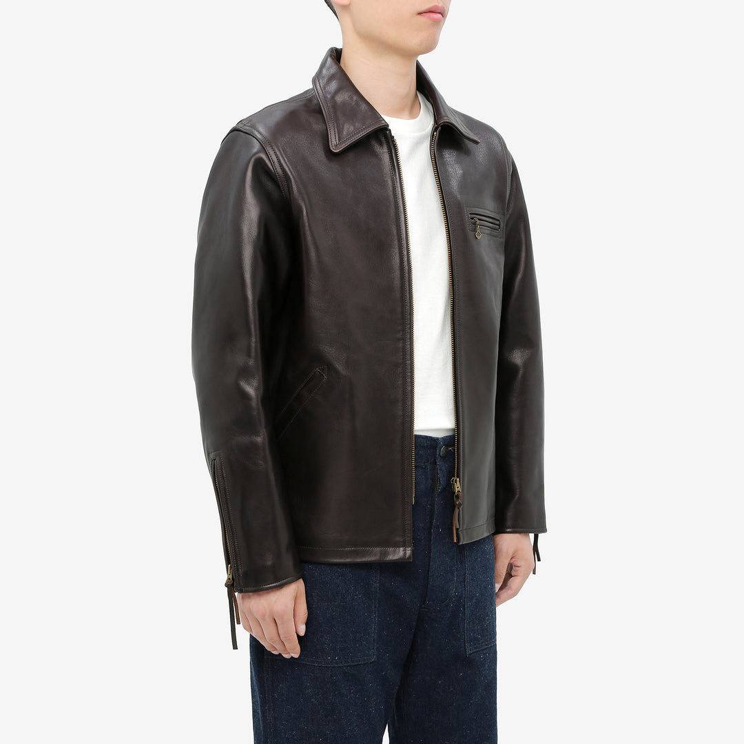 Deluxeware D-21B Single Riders Horsehide Leather Jacket - Tea-Core Black Side Fit