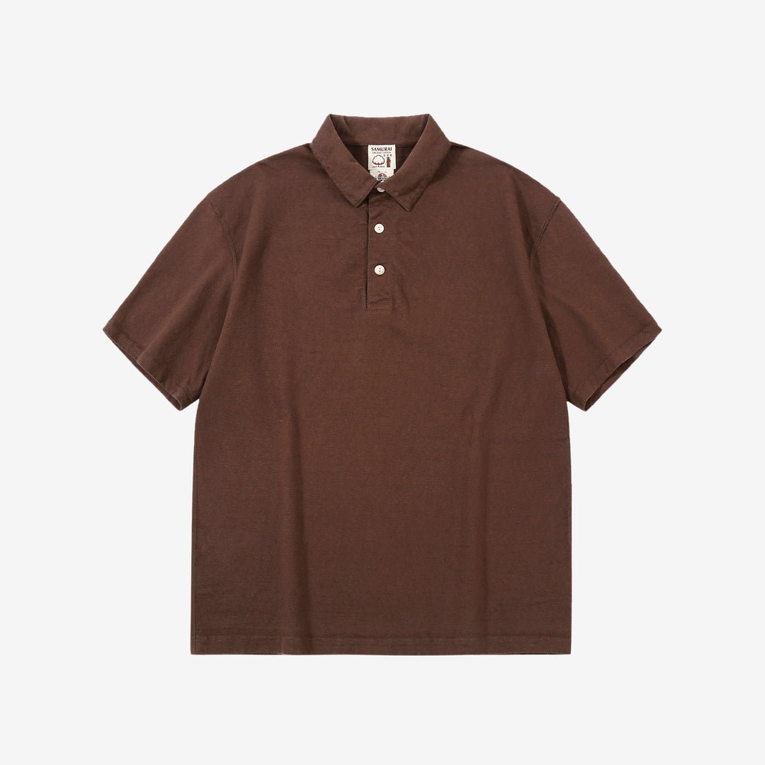 Samurai Jeans SJST-SC04 Samurai Cotton Polo Shirt Made in Japan Dark Kuri Front View