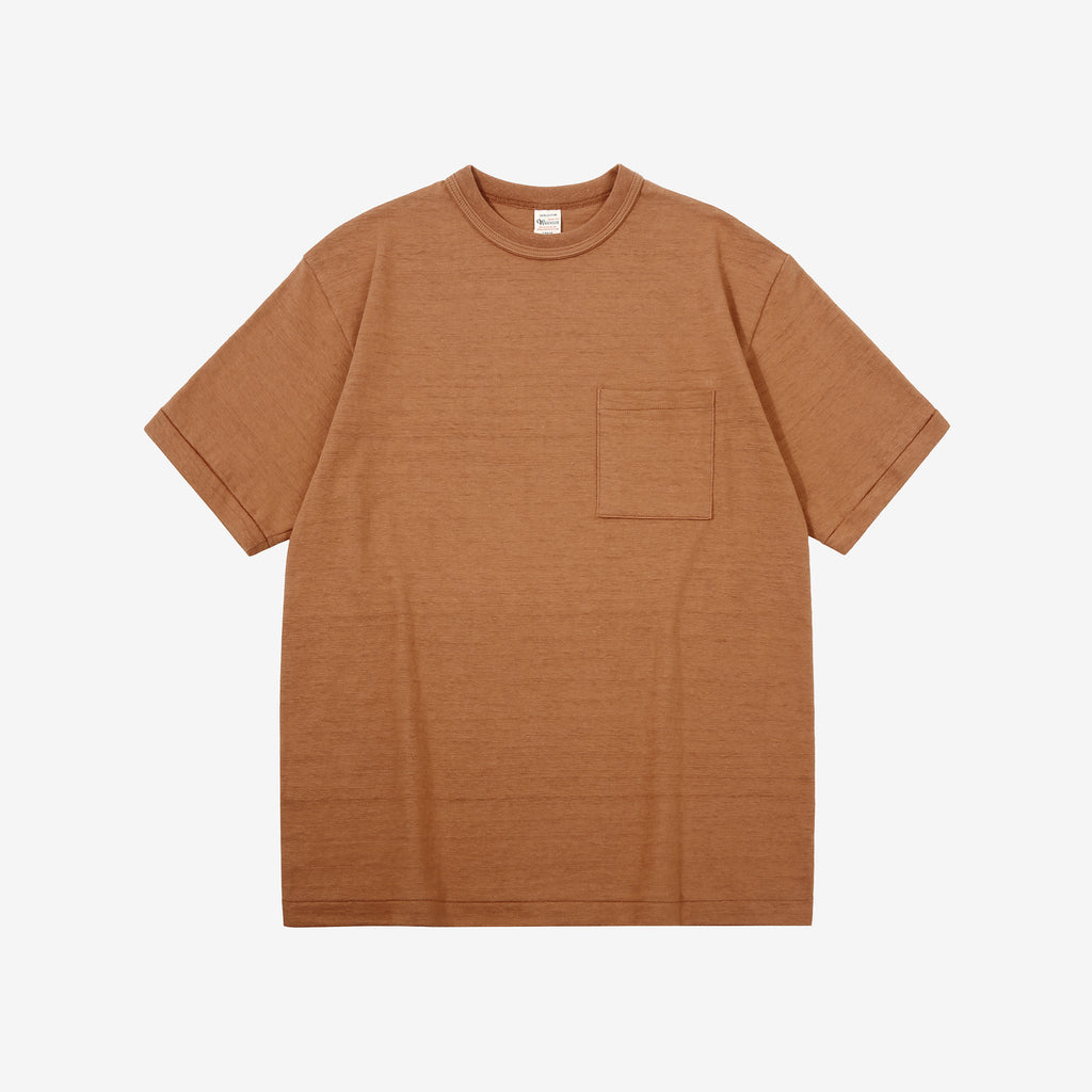 Warehouse Lot 4601 Shadow Border Slub Yarn Pocket T-Shirt Made in Japan Front View Dark Salmon