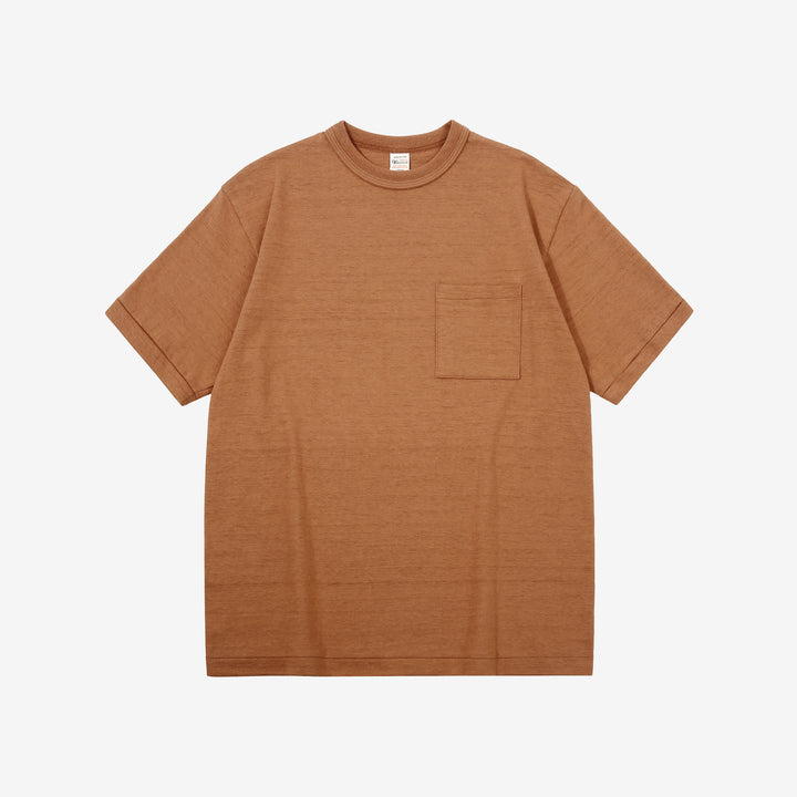 Warehouse Lot 4601 Shadow Border Slub Yarn Pocket T-Shirt Made in Japan Front View Dark Salmon