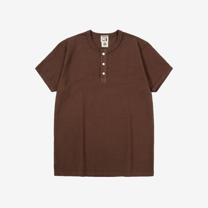 Samurai Jeans SJST-SC02 Samurai Cotton Henley Neck T-Shirt Made in Japan Front View Kuri Dark