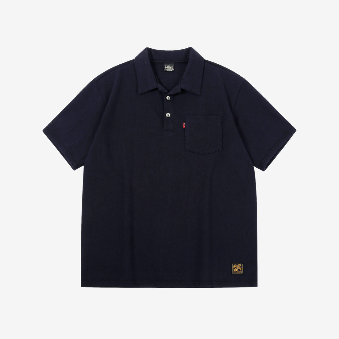 Deluxeware OCTS-00 12.5oz Loopwheeled Polo Shirt Made in Japan Dope Navy Front View