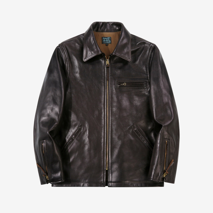 Deluxeware D-21B Single Riders Horsehide Leather Jacket - Tea-Core Black Front View