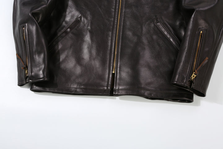 Deluxeware D-21B Single Riders Horsehide Leather Jacket - Tea-Core Black Cuff and Hem Detail