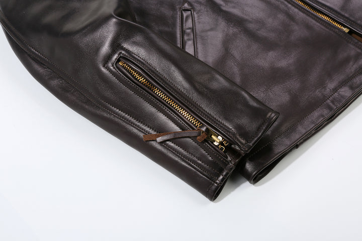 Deluxeware D-21B Single Riders Horsehide Leather Jacket - Tea-Core Black Zipped Sleeve Cuff