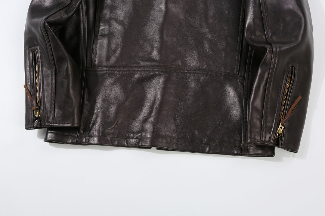 Deluxeware D-21B Single Riders Horsehide Leather Jacket - Tea-Core Black Back Hem Detail