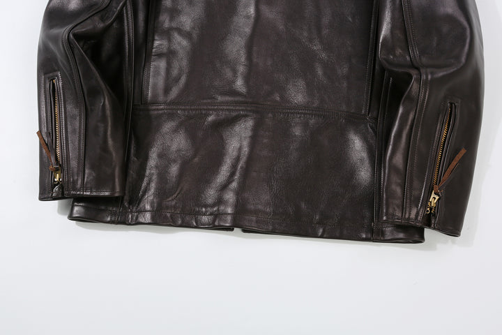 Deluxeware D-21B Single Riders Horsehide Leather Jacket - Tea-Core Black Back Hem Detail
