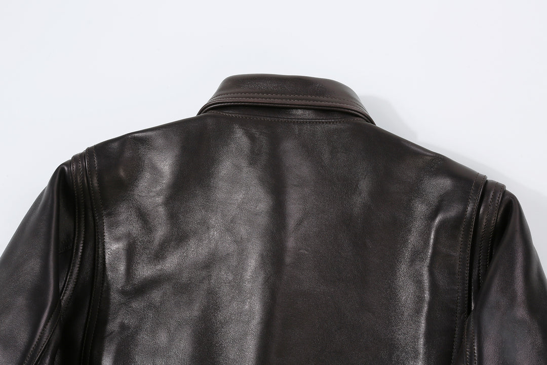 Deluxeware D-21B Single Riders Horsehide Leather Jacket - Tea-Core Black Back Collar Detail