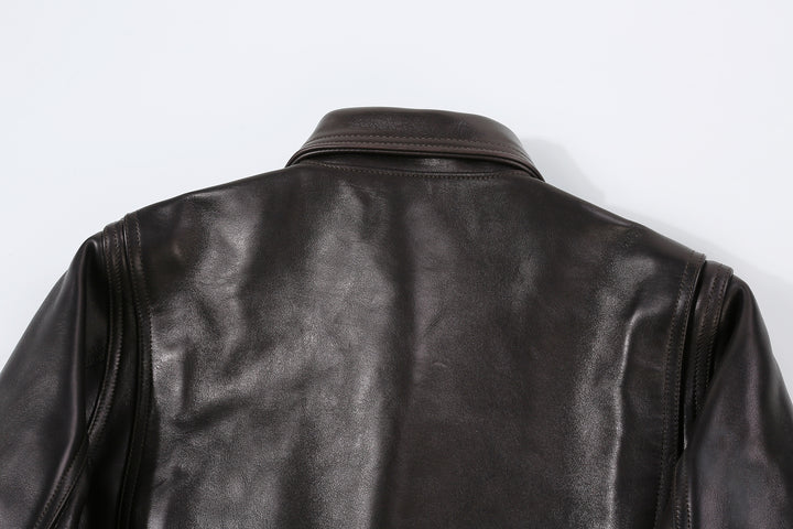 Deluxeware D-21B Single Riders Horsehide Leather Jacket - Tea-Core Black Back Collar Detail