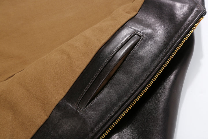 Deluxeware D-21B Single Riders Horsehide Leather Jacket - Tea-Core Black Concealed Interior Pocket