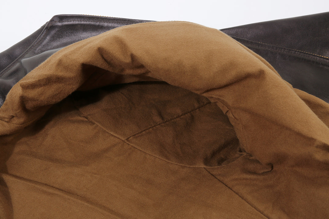 Deluxeware D-21B Single Riders Horsehide Leather Jacket - Tea-Core Black Cotton Lining Detail