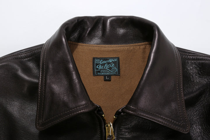 Deluxeware D-21B Single Riders Horsehide Leather Jacket - Tea-Core Black Collar and Deluxeware Label