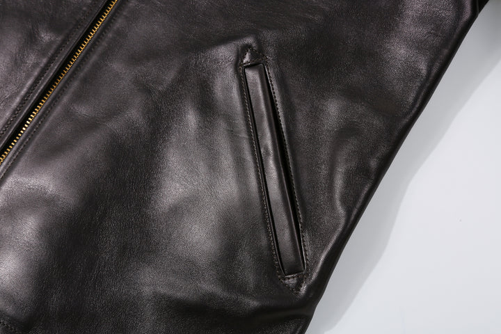 Deluxeware D-21B Single Riders Horsehide Leather Jacket - Tea-Core Black Hand Pocket Detail