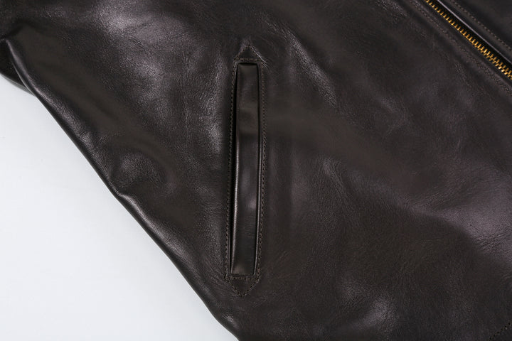Deluxeware D-21B Single Riders Horsehide Leather Jacket - Tea-Core Black Hand Pocket Right Detail