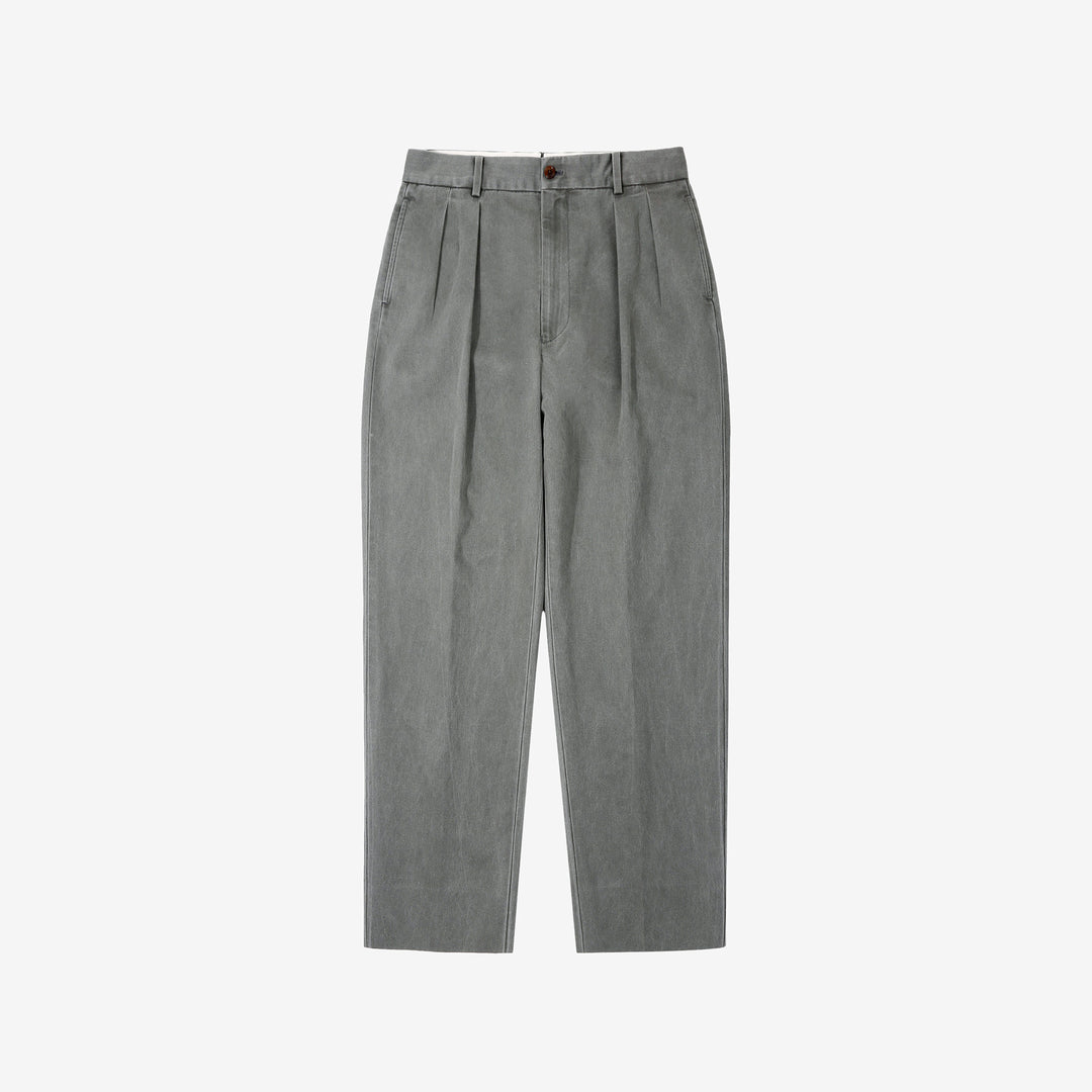 NEAT 26-01NC fade grey wide tapered chinos Japanese trousers front