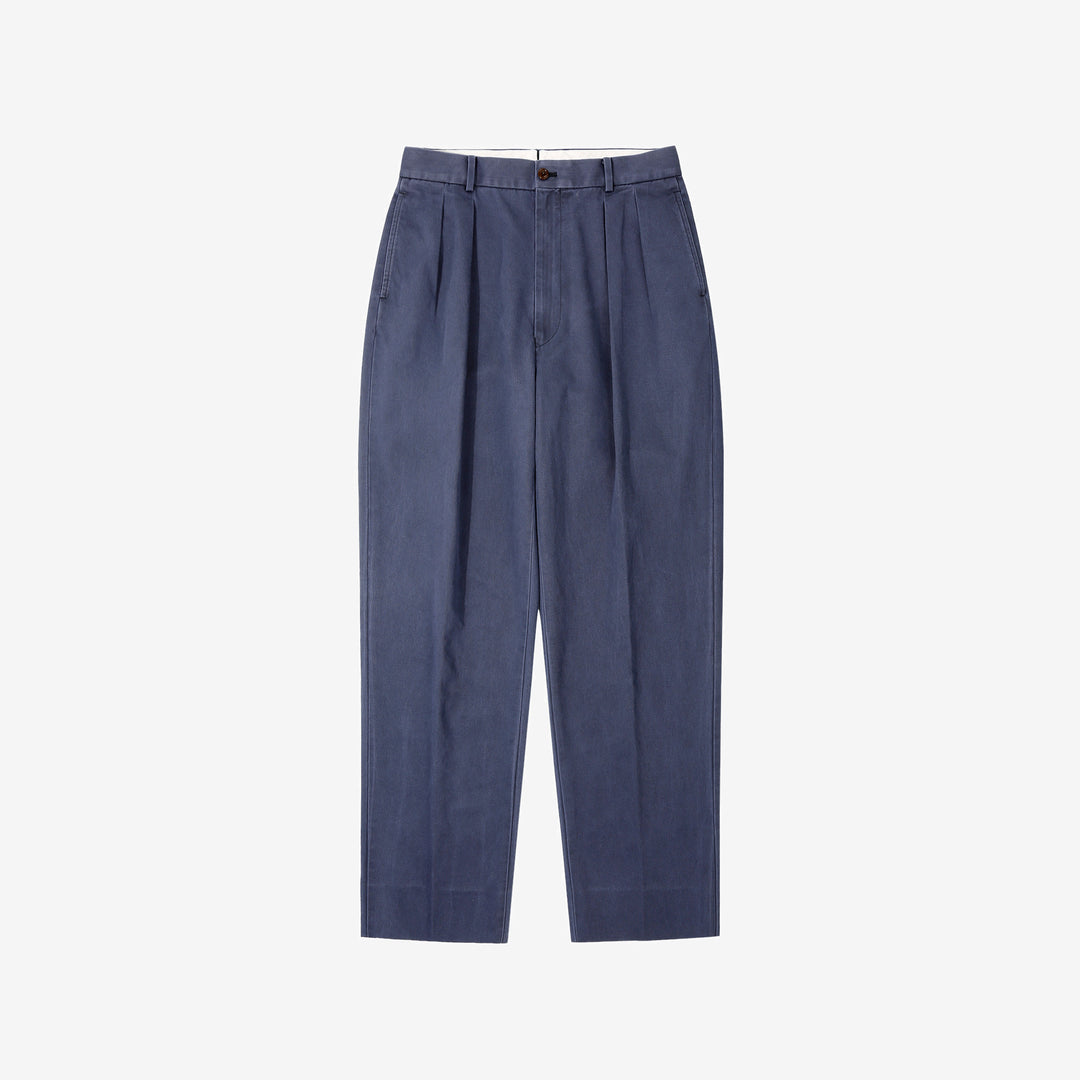 NEAT 26-01NC fade navy wide tapered chinos Japanese trousers front