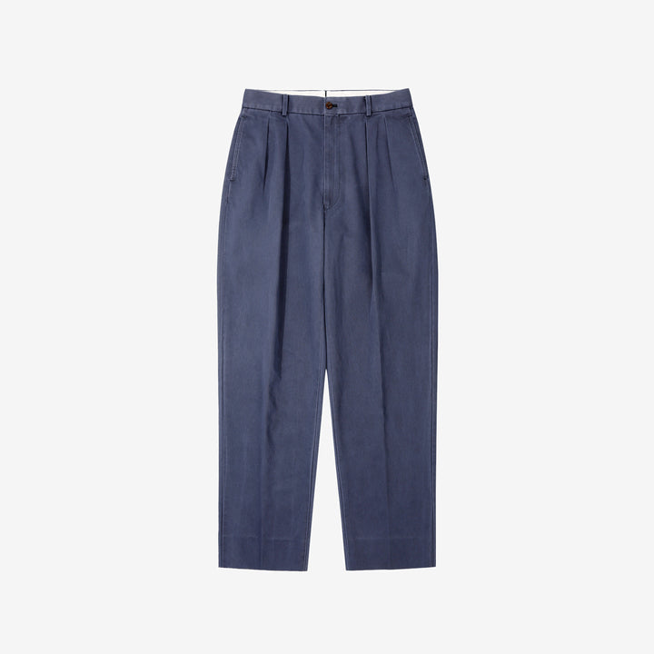 NEAT 26-01NC fade navy wide tapered chinos Japanese trousers front