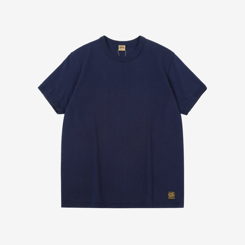 Deluxeware BSP-MNT01 10.5oz loopwheeled T-shirt with 5-needle binder neck, Mention Exclusive, made in Japan blue front view
