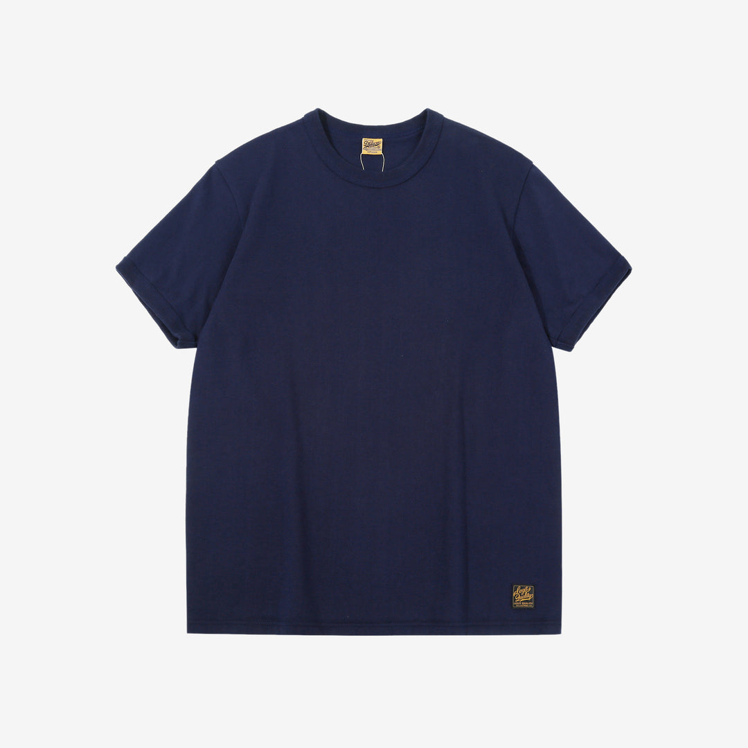 Deluxeware BSP-MNT01 10.5oz loopwheeled T-shirt with 5-needle binder neck, Mention Exclusive, made in Japan blue front view