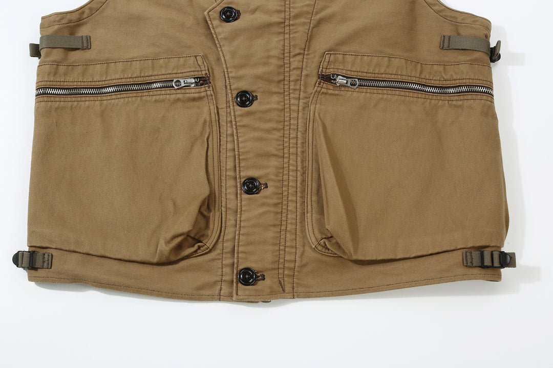 Freewheelers 2421004 Speed Engineer Moleskin Sleeveless Coat – Front Zip Pockets and Hem Straps