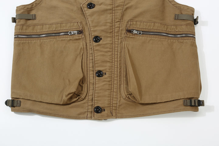 Freewheelers 2421004 Speed Engineer Moleskin Sleeveless Coat – Front Zip Pockets and Hem Straps