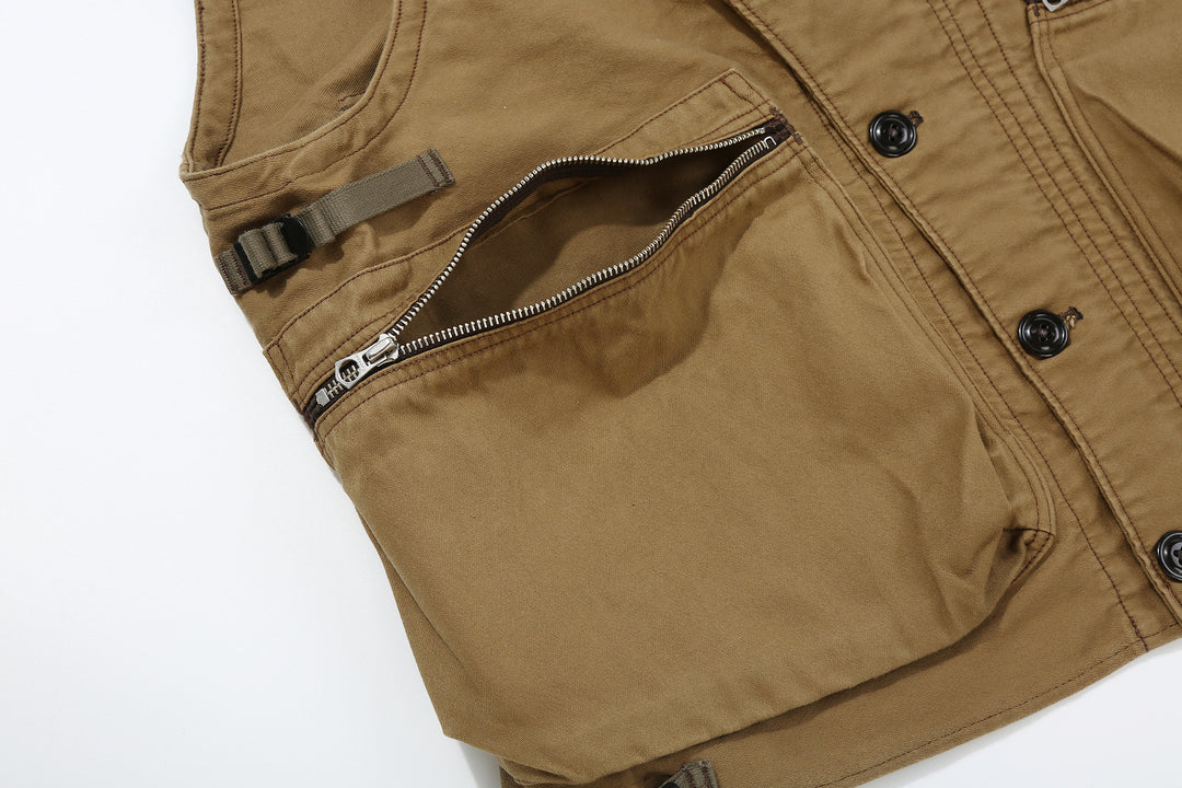 Freewheelers 2421004 Speed Engineer Moleskin Sleeveless Coat – Open Gusseted Front Zip Pocket