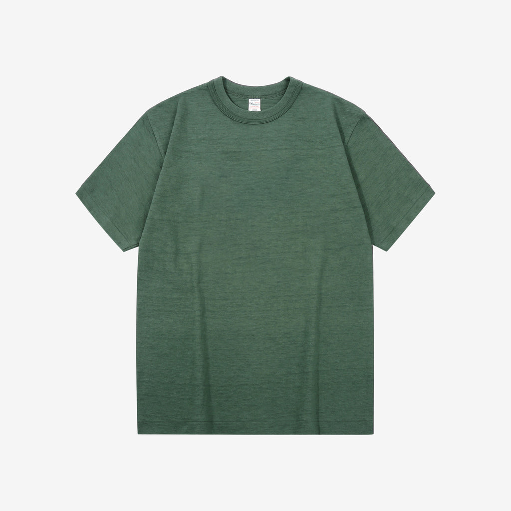 Warehouse Lot 4601 shadow border slub yarn crew neck T-shirt made in Japan green front view