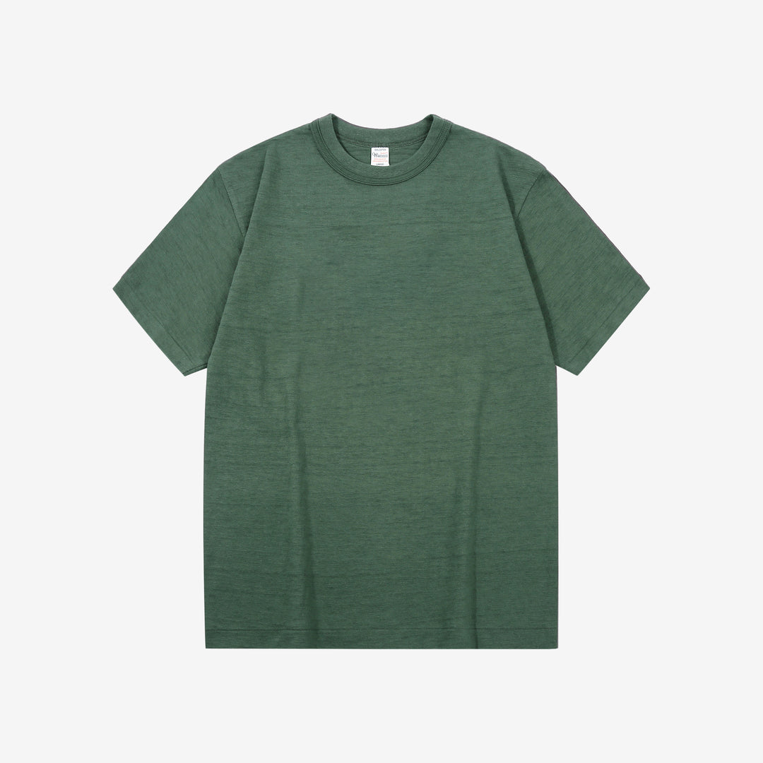 Warehouse Lot 4601 shadow border slub yarn crew neck T-shirt made in Japan green front view