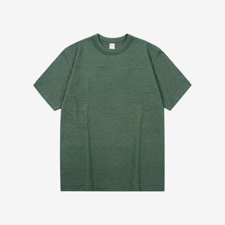 Warehouse Lot 4601 shadow border slub yarn crew neck T-shirt made in Japan green front view
