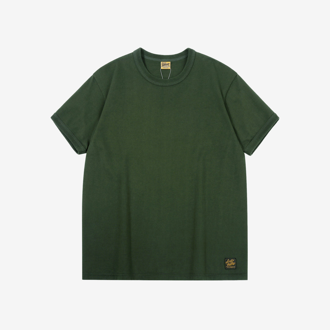 Deluxeware BSP-MNT01 10.5oz loopwheeled T-shirt with 5-needle binder neck, Mention Exclusive, made in Japan green front
