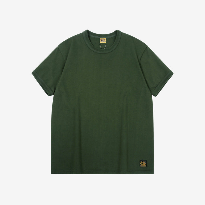 Deluxeware BSP-MNT01 10.5oz loopwheeled T-shirt with 5-needle binder neck, Mention Exclusive, made in Japan green front