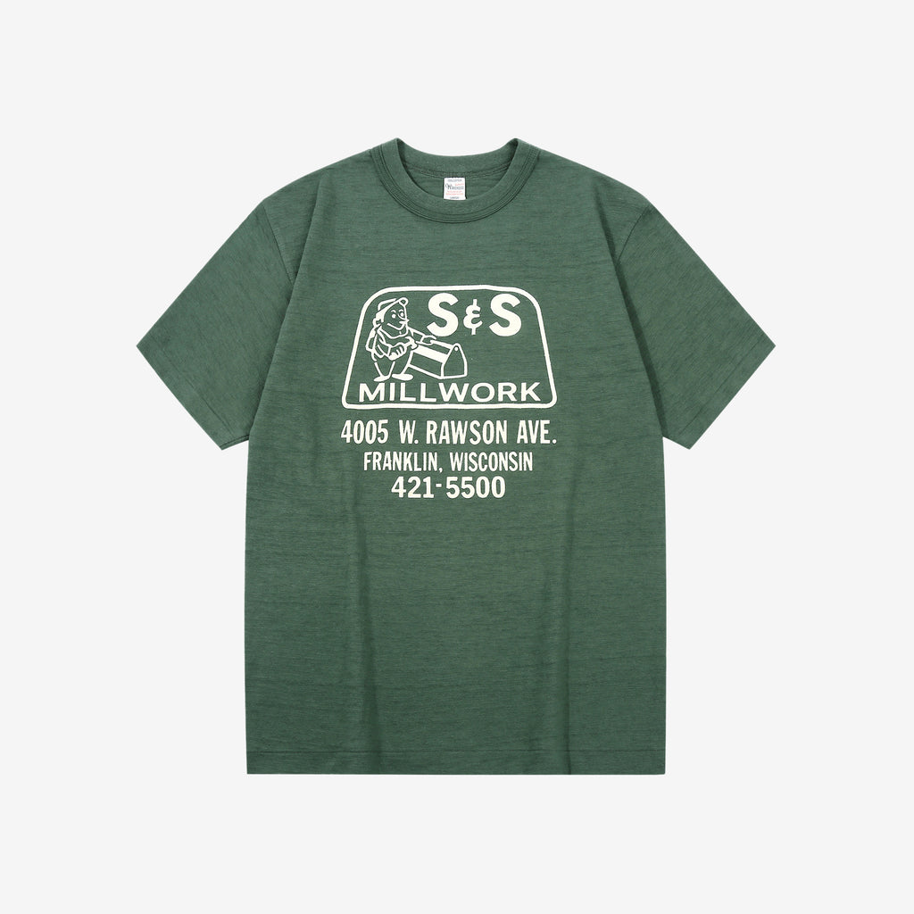 Warehouse Lot 4601 short sleeve shadow border slub yarn crew neck T-shirt made in Japan green front view