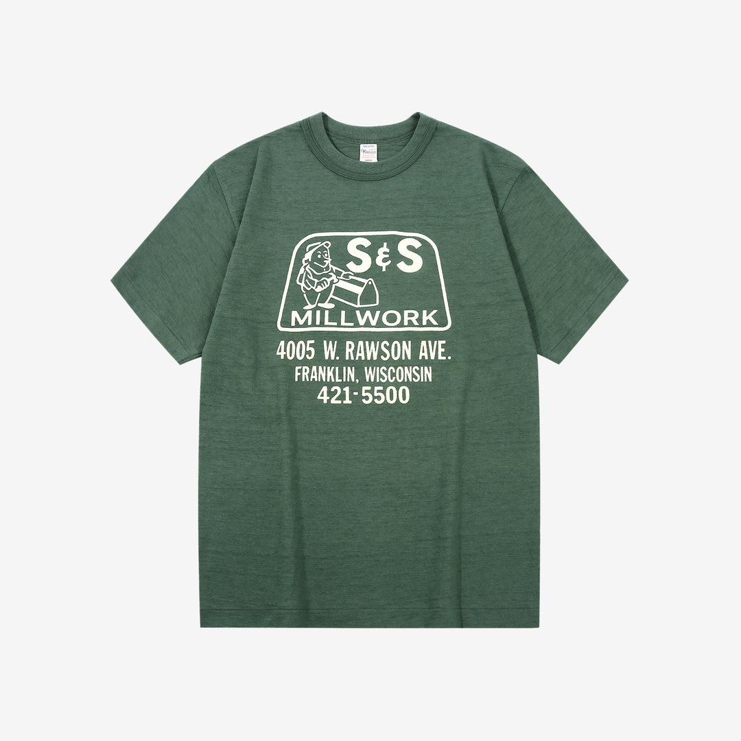 Warehouse Lot 4601 short sleeve shadow border slub yarn crew neck T-shirt made in Japan green front view
